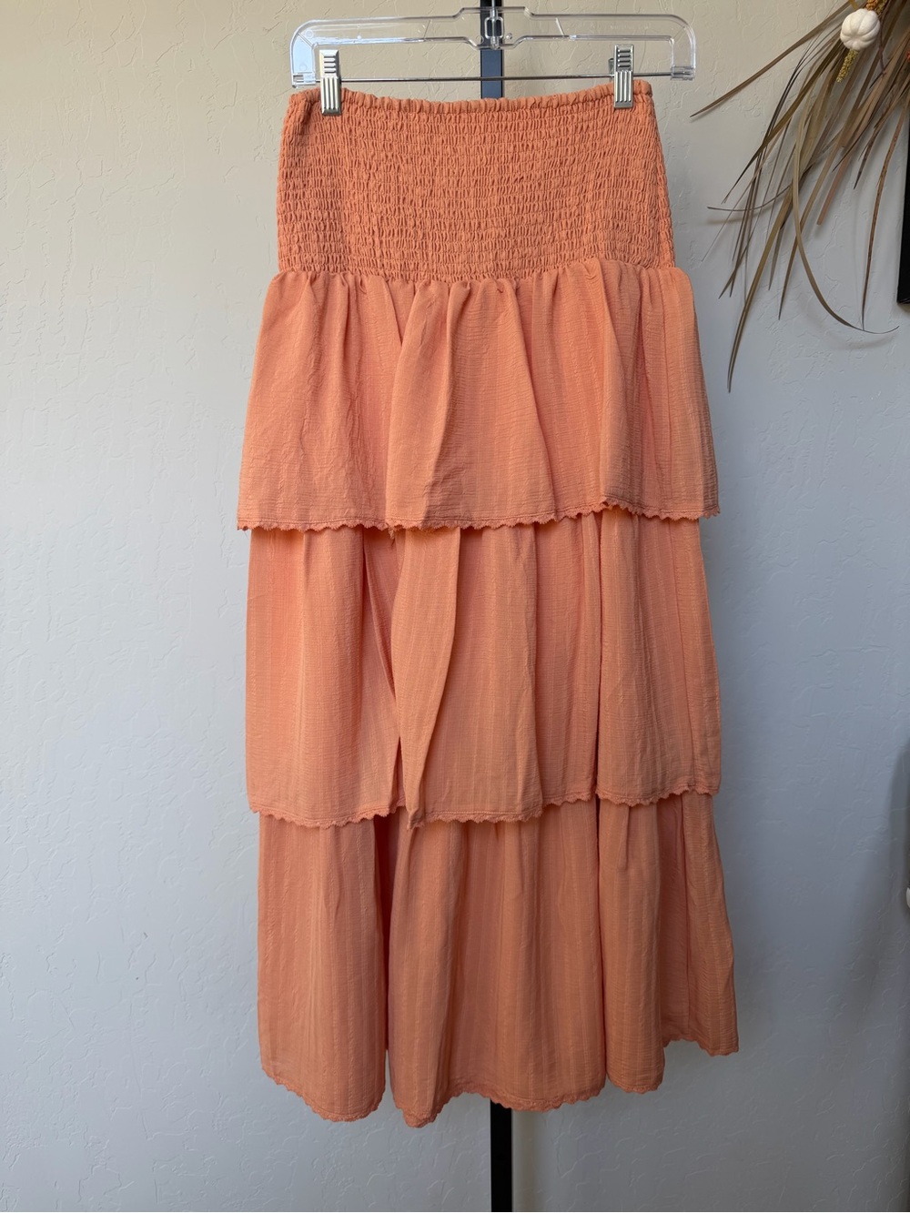 Free The Roses Smocked Ruffle Tiered Maxi Skirt Tangerine NWT Small - Picture 2 of 9